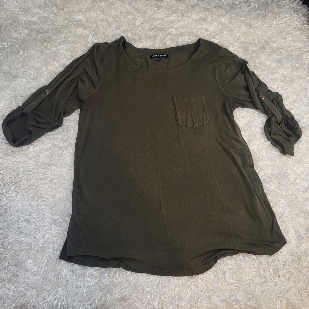 Cable & Gauge Women's Blouse Shirt with pocket, Green, Large